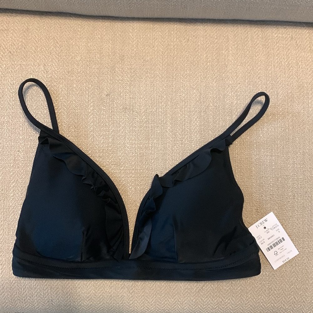JCrew black ruffle bikini top